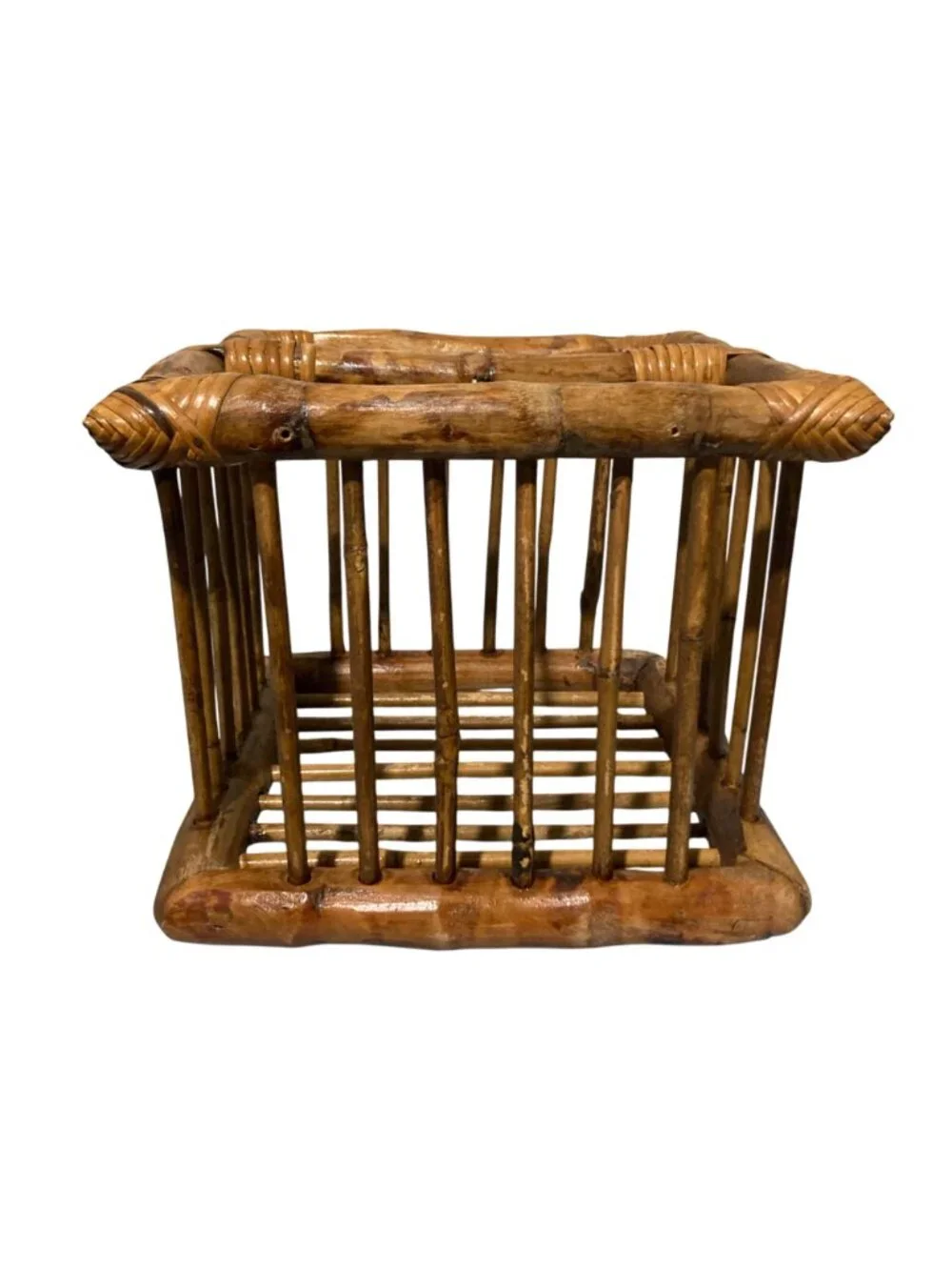 Vintage Tortoise Burnt Bamboo Rattan Table Or Counter Top Wine Bottle Holder